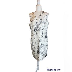 Liz, Claiborne, 100% silk ivory and black Twyla sheath dress size 12